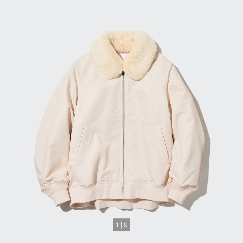 UNIQLO Ribbed MA-1 Blouson With Soft Fur Detachable Collar Off-White Size XXS